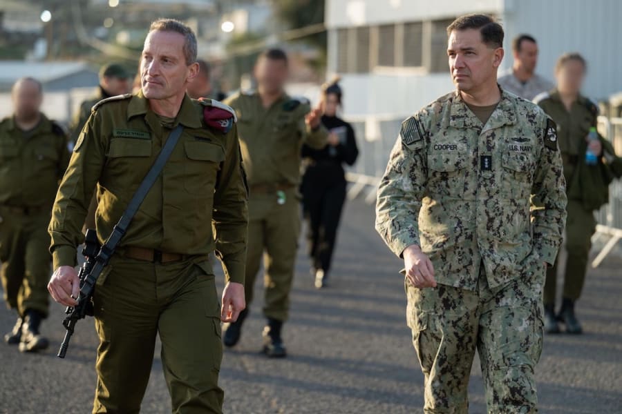 US Vice Admiral Brad Cooper (R) tours an Israeli Air Force base with IDF Deputy Chief of Staff Amir Baram, Jan. 7, 2025. (Photo: IDF)