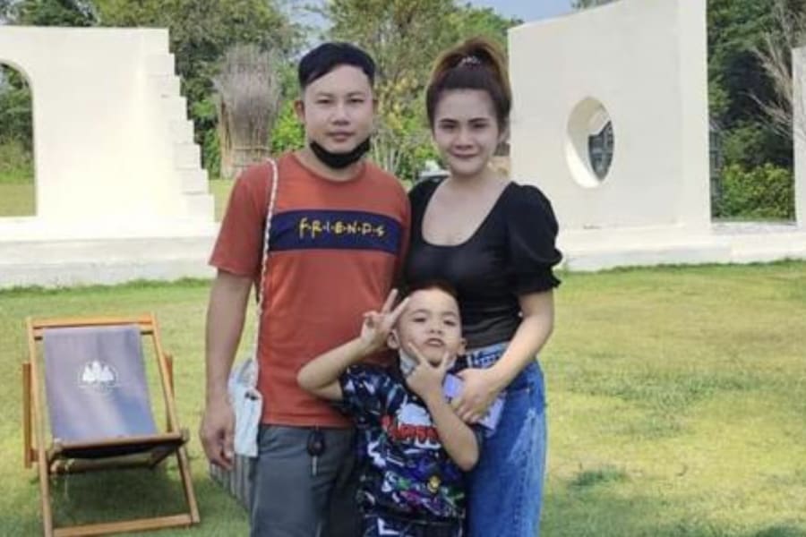 Nattapong Pinta with his wife and son at Kibbutz Nir Oz (Photo courtesy)