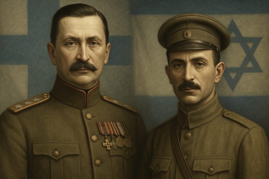 Carl Gustaf Emil Mannerheim (L) and Yosef Trumpeldor (AI-generated image)