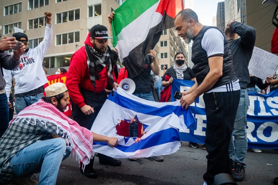 Anti-Israel protesters hold a rally in New York City, May 15, 2021. (Photo: Shutterstock)