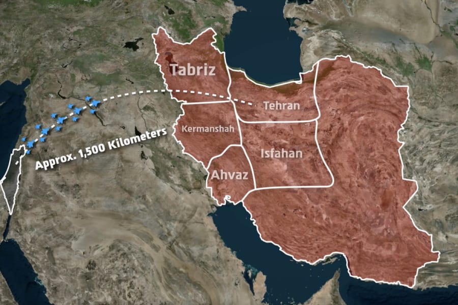 Map of the nuclear targets and production sites struck in Tehran (IDF)