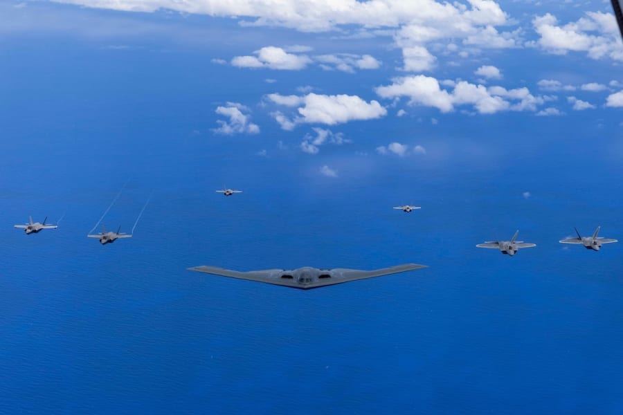 U.S. Air Force and Marine Corps 5th generation aircraft fly over the North Pacific Ocean, June 13, 2024. (Photo: U.S. Marine Corps)