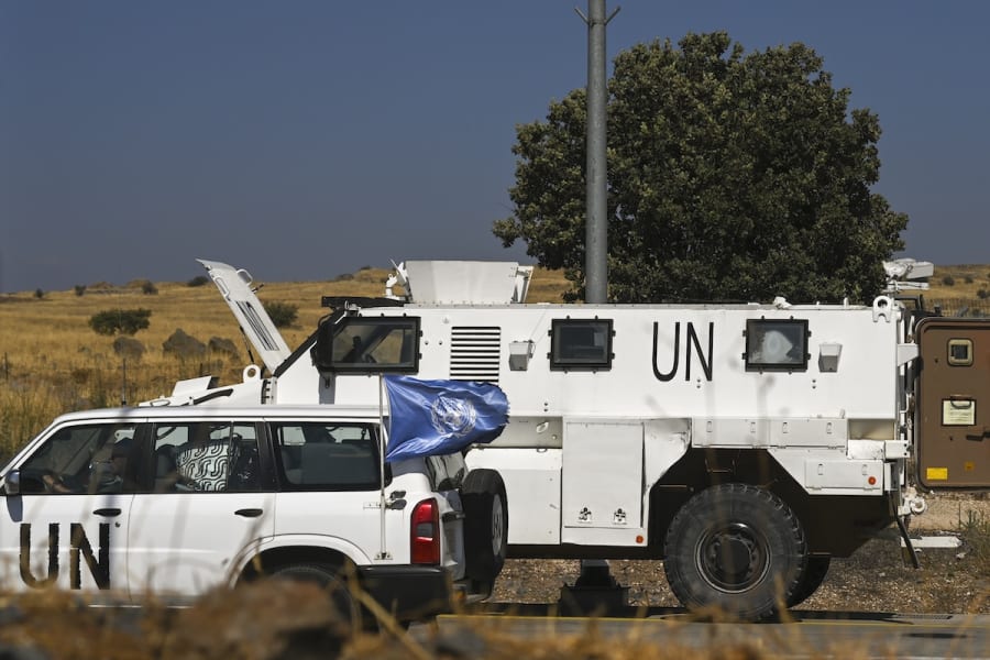 United Nations peacekeepers seen near the Israeli border with Syria, in the Golan Heights, March 17, 2025. (Photo: Michael Giladi/Flash90)