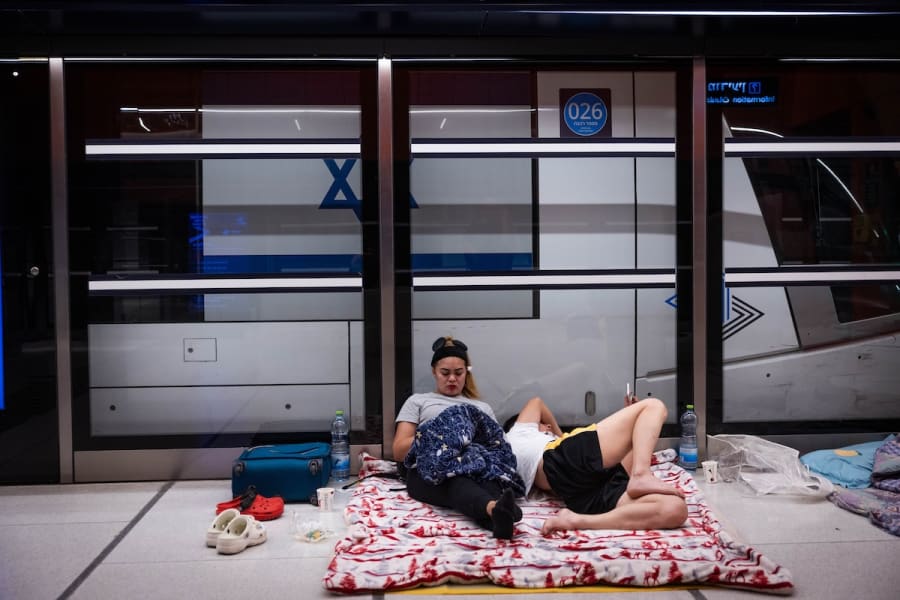 People take shelter in an underground train station in Tel Aviv, during ongoing missile attacks from Iran, June 22, 2025. Photo by Yonatan Sindel/Flash90