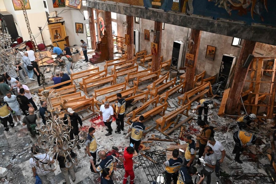 Aftermath of terror attack at the Mar Elias Church in Damascus, June 22, 2025. (Photo: Social media)