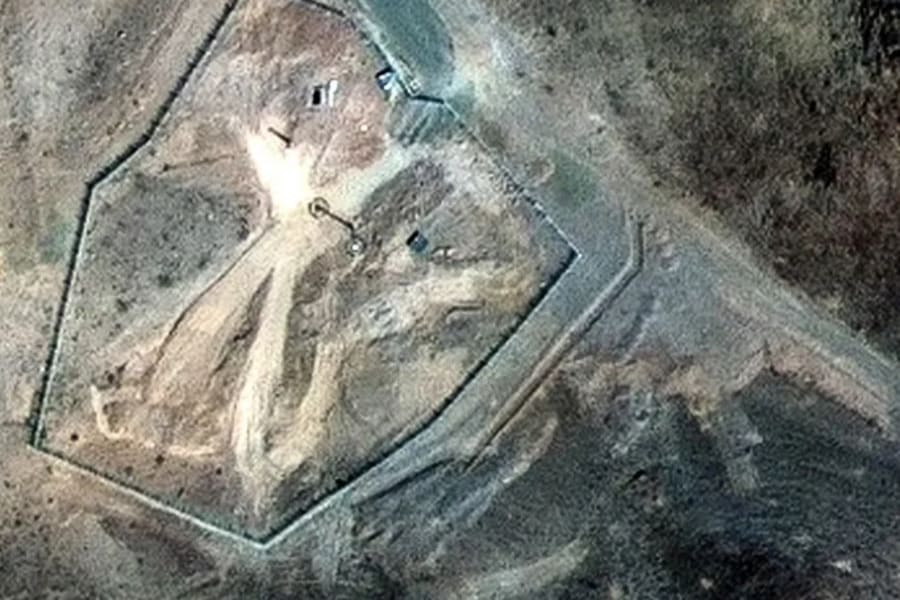 close-up of a dirt-filled entrance at Fordow on June 22 after the U.S. strikes. June 22, 2025. Photo: TWZ Satellite image Maxar Technologies