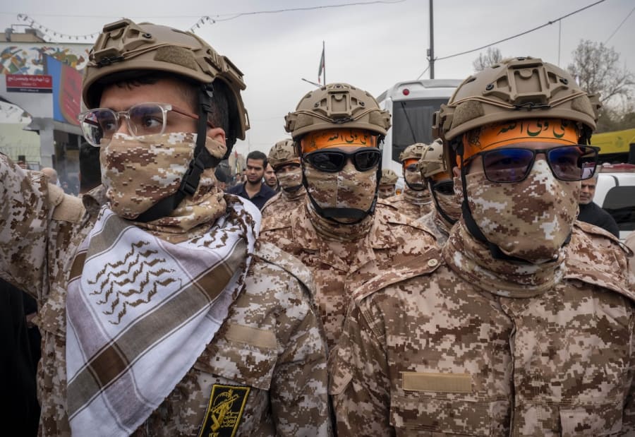 Islamic Revolutionary Guard Corps (IRGC) military personnel march during a rally commemorating International Quds Day, also known as Jerusalem Day, in Tehran, Iran, March 28, 2025. (Photo: Morteza Nikoubazl/NurPhoto)