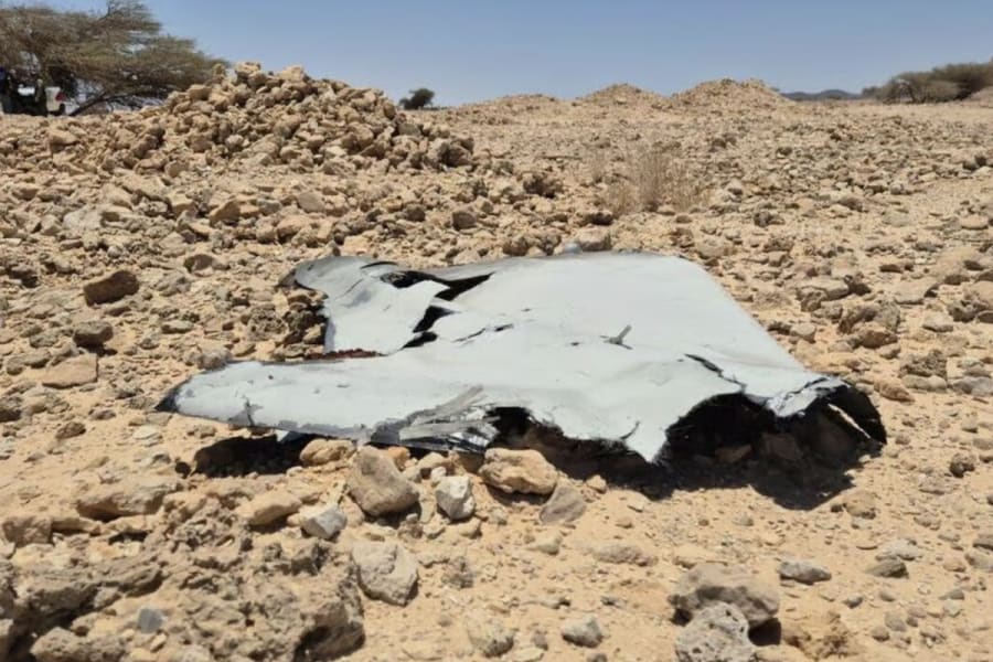 Fragments of the Iranian drone that was shot down in the Eilot region, southern Israel (Photo: Spokesperson for the Hevel Eilot Regional Council)