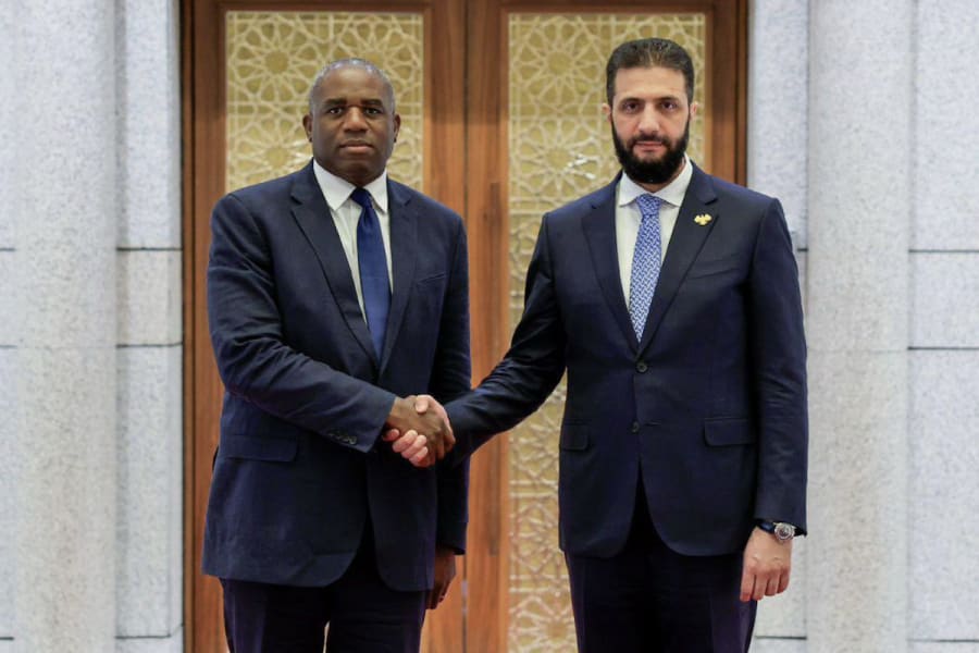 British Foreign Secretary David Lammy hosts Syrian President Ahmed al-Sharaa in London, July 5, 2025. (Photo: David Lammy/X)