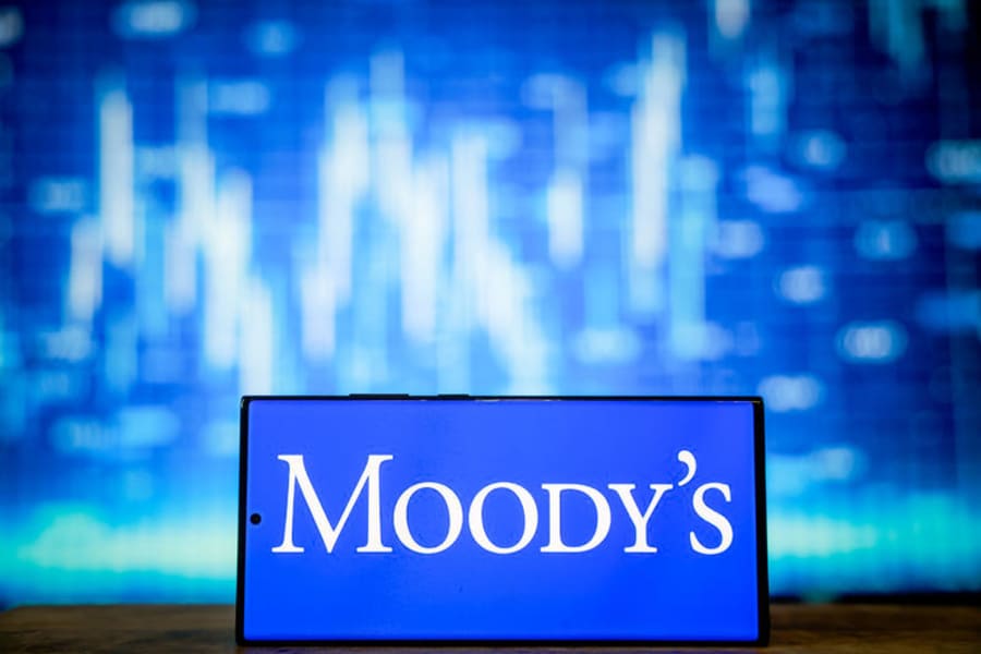 The logo of Moody's Investors Service on July 25, 2023. Photo by Chaim Goldberg/Flash90