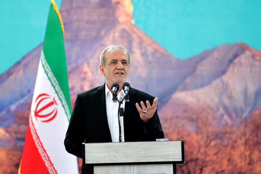 Iranian President Masoud Pezeshkian speaks during a meeting in Ilam, Iran, June 12, 2025. (Photo: Iran's Presidential website/WANA/Handout via REUTERS)