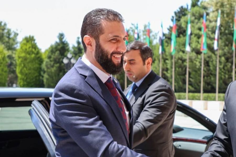 Syrian President Ahmad al-Sharaa arrives at Zogulba Palace during his official visit to Azerbaijan, July 12, 2025. (Photo: via Reuters)