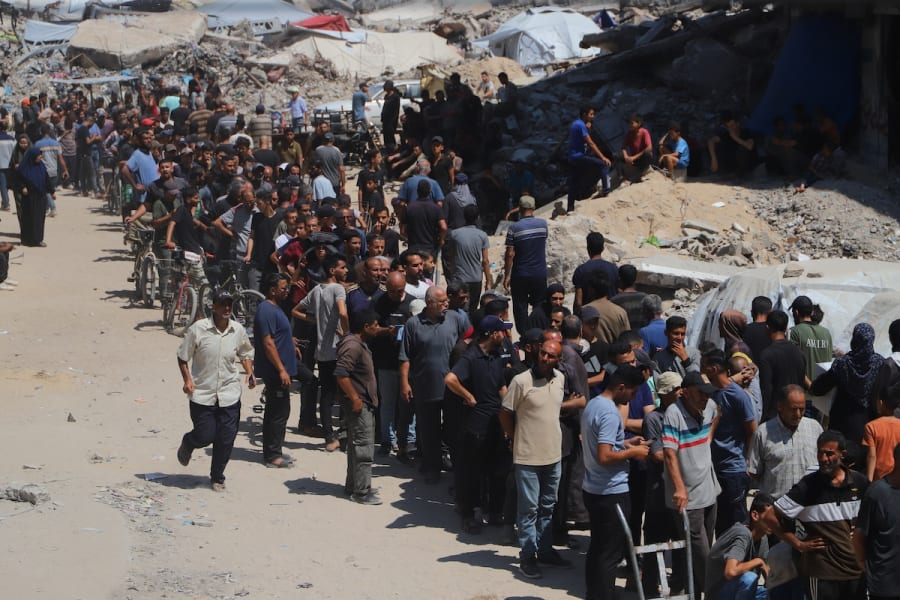 Humanitarian aid is distributed to Palestinians in the northern Gaza Strip, June 26, 2025. (Photo: Khalil Kahlout/Flash90)