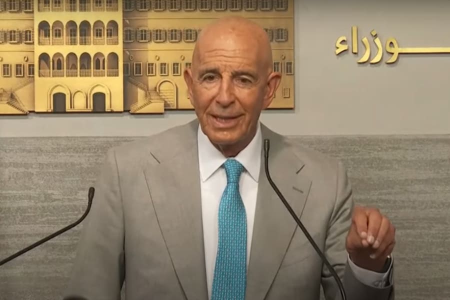 U.S. envoy Thomas Barrack holds a news conference after Syria talks in Beirut, July 21, 2025. (Photo: Screenshot from Youtube video of DRM News)