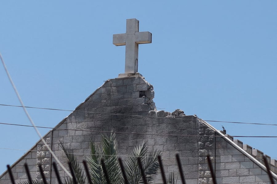 A view shows the damage at the Holy Family Church which was hit in an Israeli strike on Thursday, in Gaza City July 18, 2025. REUTERS/Khamis Al-Rifi