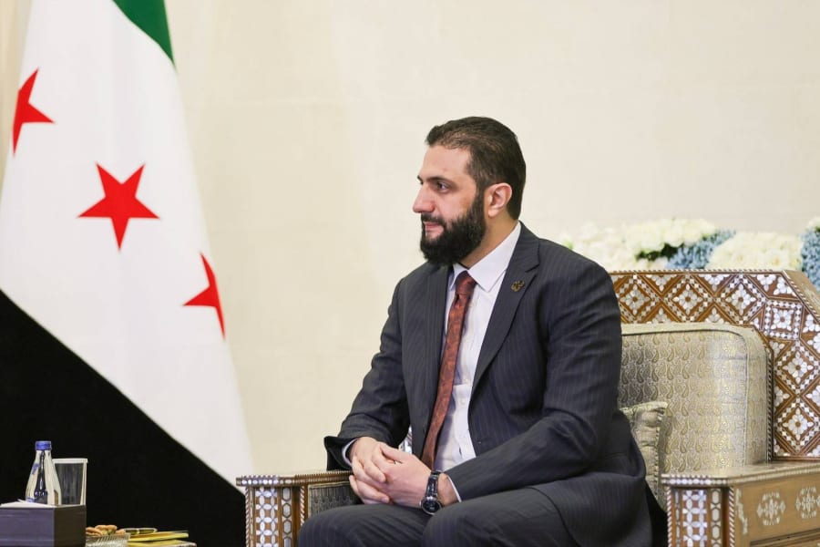 Syrian President Ahmed al-Sharaa meets with US Special Envoy to Syria Thomas Barrack at the Presidential Palace in Damascus, Syria, July 9, 2025. (Photo: Syrian Arab News Agency, Reuters)