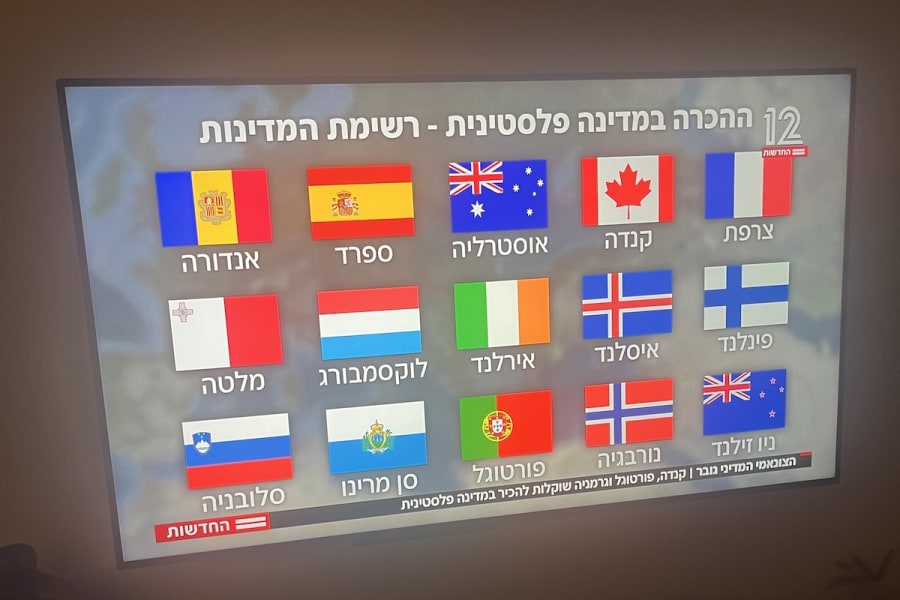 Flags of countries who intend to recognize a Palestinian state (Photo: Screenshot/Israel's Channel 12)