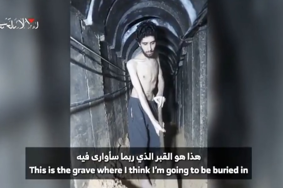 Israeli hostage Evyatar David in a Hamas propaganda video (Photo: Screenshot)
