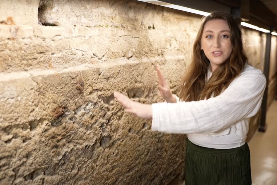 ALL ISRAEL NEWS correspondent Oriel Moran in the Western Wall Tunnel (Photo: ALL ISRAEL NEWS)