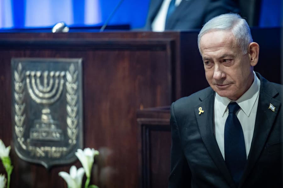 Israel's prime minister Benjamin Netanyahu at the opening ceremony of the new Knesset museum, in Jerusalem on Aug. 11, 2025. Photo by Yonatan Sindel/Flash90