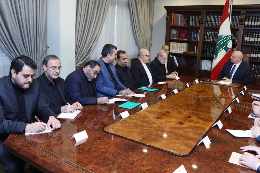 Lebanese President Joseph Aoun hosts the Iranian delegation lead by Security Chief Ali Larijani, in Beirut, Lebanon, August 13, 2025. (Photo: Office of the Lebanese Presidency)