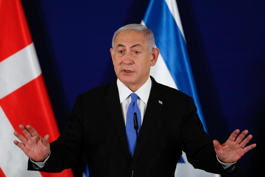 Israeli Prime Minister Benjamin Netanyahu speaks during a press conference with Denmark's Prime Minister Mette Frederiksen and Chancellor of Austria, Sebastian Kurz at the King David Hotel in Jerusalem on March 4, 2021. (Photo: Olivier Fitoussi/Flash90)