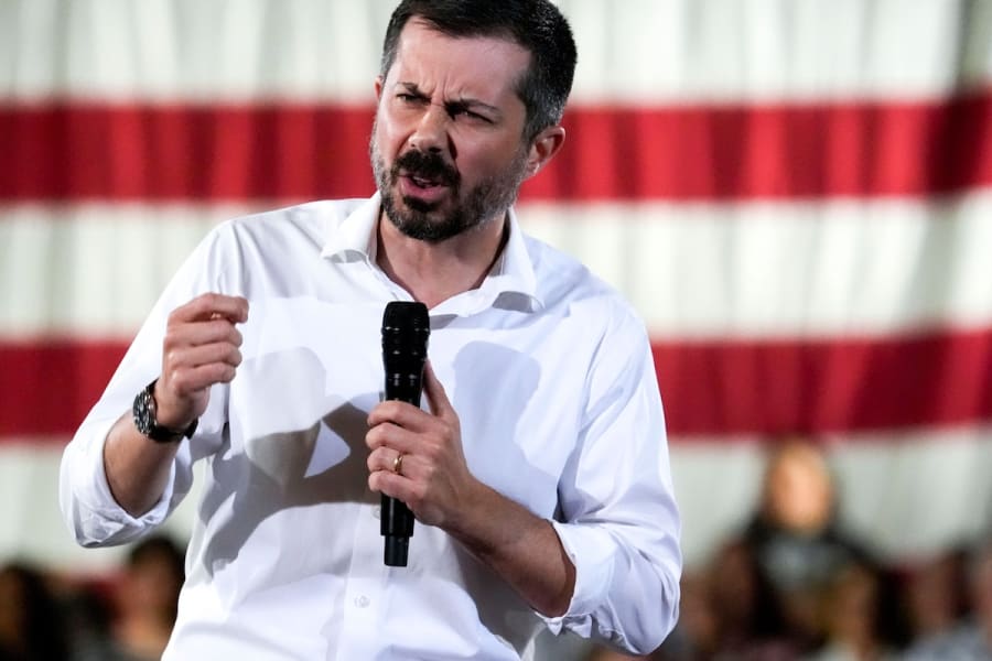 Former U.S. Secretary of Transportation Pete Buttigieg speaks during a town hall hosted by VoteVets May 13, 2025 in Cedar Rapids, Iowa. (Photo: USA TODAY Network via Reuters)