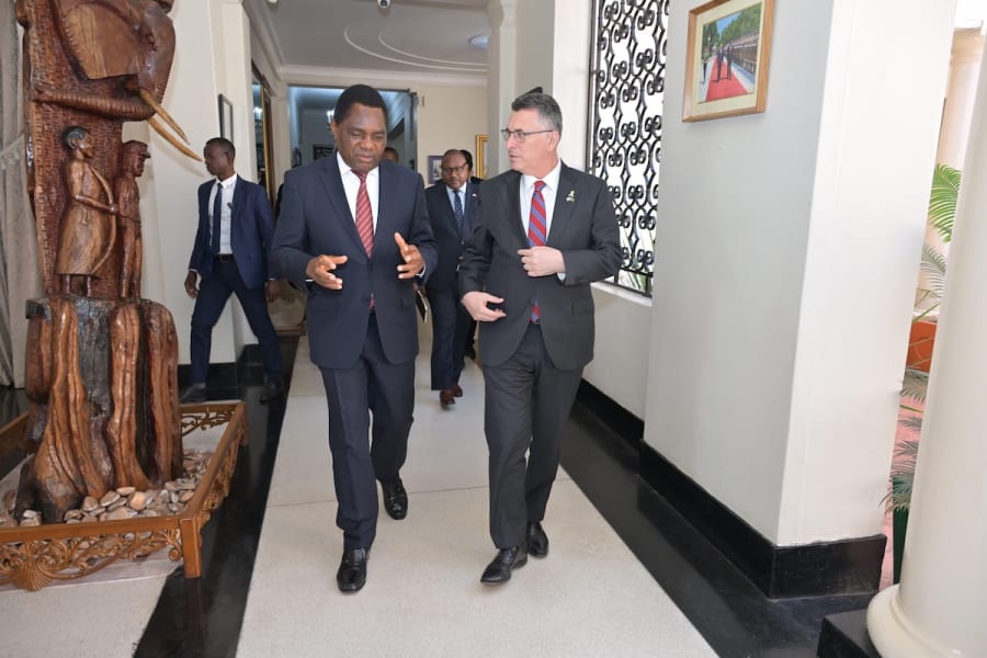 Israeli Foreign Minister Gideon Sa'ar meets with Zambia's President Hakainde Hichilema in Lusaka, August 21, 2025. (Photo: Shlomi Amsalem/GPO)