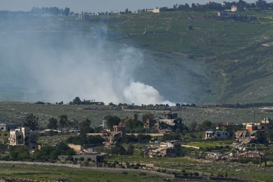 Smoke rises from Israeli air strike in Aitaroun, southern Lebanon, as it seen from the Israeli side of the border, March 31, 2025. (Photo: Ayal Margolin/Flash90)