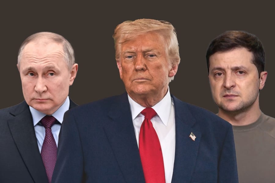 Russian President Vladimir Putin, US President Donald Trump, Ukrainian President Volodymyr Zelenskyy (Photo: EYEPRESS Images via Reuters, Liri Agami/Flash90, Ukrainian Presidency)