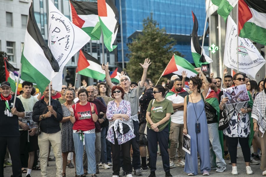 Pro-Palestinian demonstration in Milan, Italy, August 9, 2025. (Photo: Francesco EnriquezIPA/Sipa USA via Reuters)