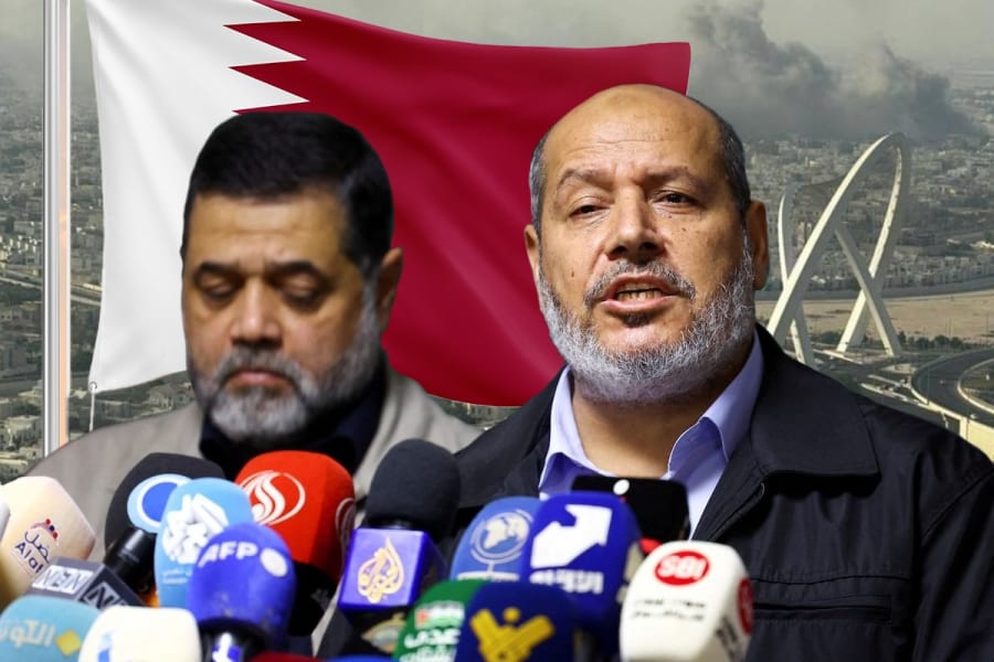 Hamas officials, Khalil Al-Hayya and Osama Hamdan, attend a press conference in Beirut, Lebanon, November 21, 2023, with Qatari flag in the background. (Photo: REUTERS/Esa Alexander/File Photo) Edited by the AIN Staff
