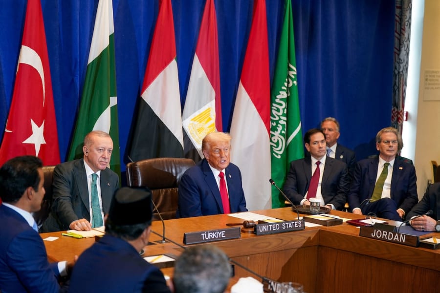 U.S. President Donald Trump, Turkey's President Tayyip Erdogan, U.S. Secretary of State Marco Rubio and U.S. Treasury Secretary Scott Bessent attend a multilateral meeting during the 80th United Nations General Assembly, in New York City, September 23, 2025. (Photo: REUTERS/Al Drago)
