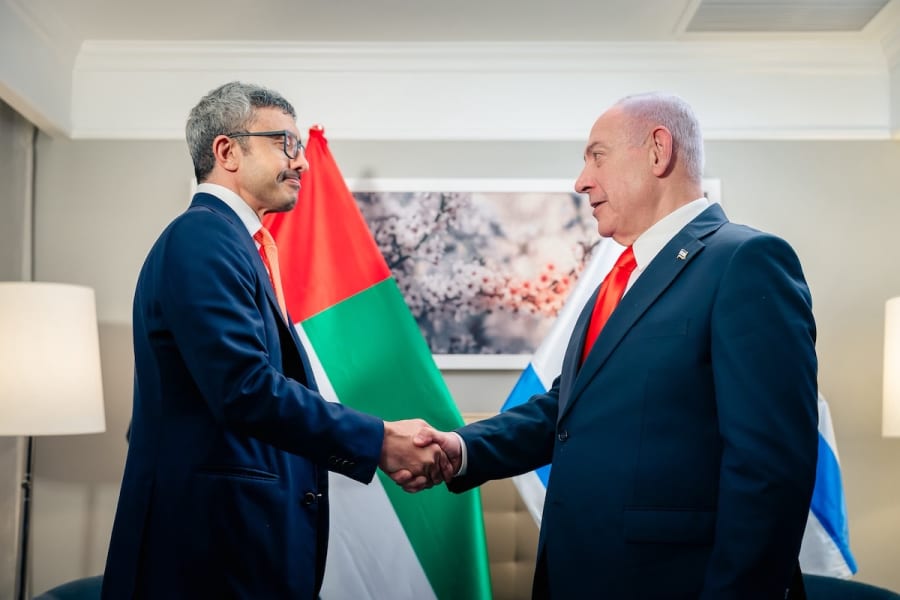 UAE Foreign Minister Sheikh Abdullah bin Zayed meets with Israeli Prime Minister Benjamin Netanyahu on the sidelines of the UN General Assembly in New York, September 26, 2025. (Photo: UAE Ministry of Foreign Affairs)