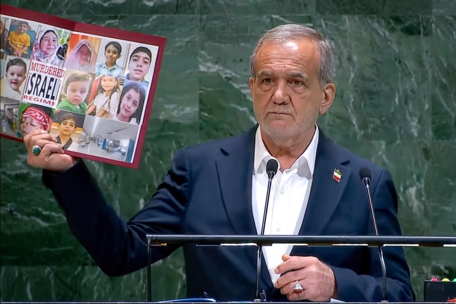 Iranian President Masoud Pezeshkian speaks during the General Debate of the 80th session of the United Nations General Assembly (UNGA) at the UN headquarters in New York, September 24, 2025. (Photo: ZUMA Press Wire via Reuters)