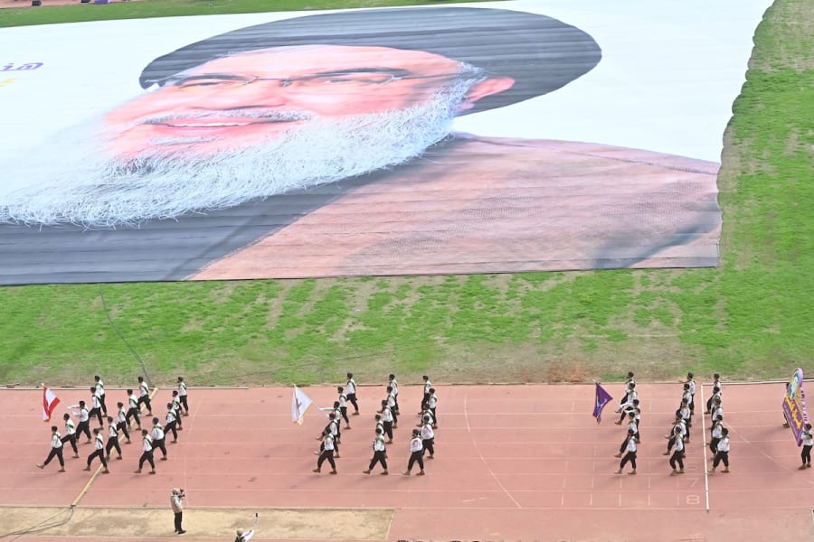 A commemoration event for the first anniversary of the killing of Hezbollah leaders Hassan Nasrallah and Hashem Safieddine in Israeli airstrikes, at Camille Chamoun Sports City Stadium, Beirut, Lebanon, October 12, 2025. (Photo: Fadel Itani/NurPhoto via Retuers)
