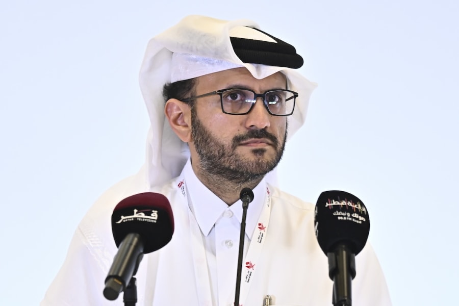 Qatar's Foreign Ministry spokesperson Majed al-Ansari speaks at a press conference after the emergency Arab-Islamic summit to discuss the Israeli attack on Qatar in Doha, Qatar, September 15, 2025. (Photo: Noushad Thekkayil/NurPhoto)
