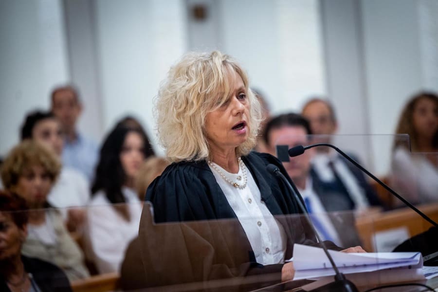Attorney General Gali Baharav-Miara at a ceremony held for outgoing Supreme Court judge George Karra, at the Supreme Court in Jerusalem, May 29, 2022. (Photo: Yonatan Sindel/Flash90)