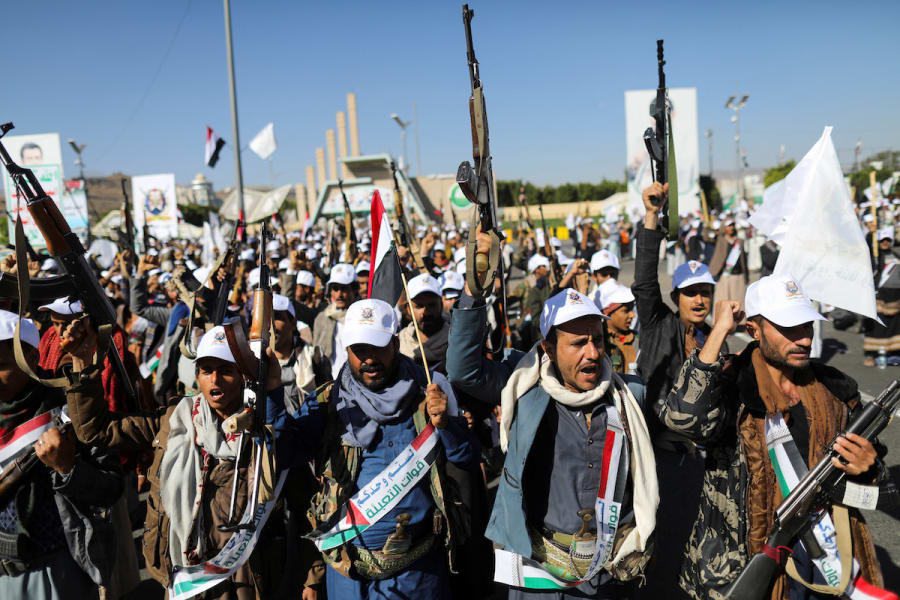 Newly recruited fighters who joined a Houthi military force intended to be sent to fight in support of the Palestinians in the Gaza Strip, march during a parade in Sanaa, Yemen December 2, 2023. (Photo: REUTERS/Khaled Abdullah)