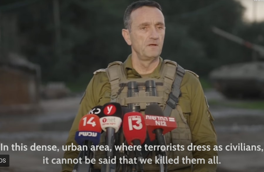 2023년 12월 26일 가자지구 내에서 언론 브리핑을 하고 있는 IDF 참모총장 헤르지 할레비 (사진: 스크린샷)