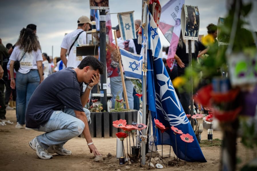 Israelis visit the site of the Re'im music festival massacre, in southern Israel, Oct. 6, 2024. (Photo: Yonatan Sindel/Flash90)