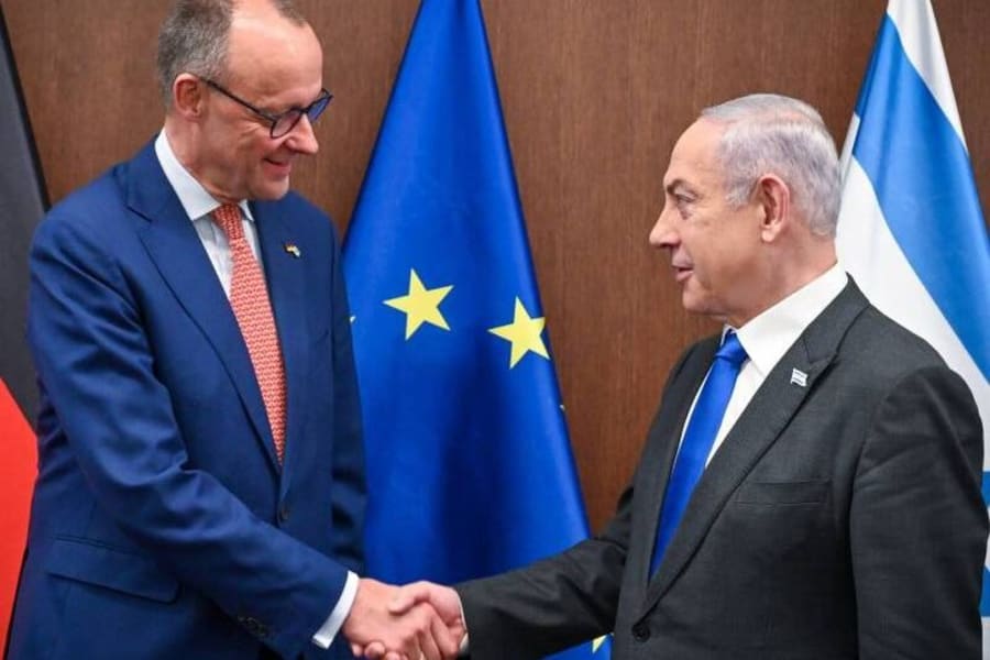 PM Benjamin Netanyahu meets then-German opposition leader Friedrich Merz at the Prime Minister's Office in Jerusalem, February 12, 2024. (Photo: Kobi Gideon/ GPO)