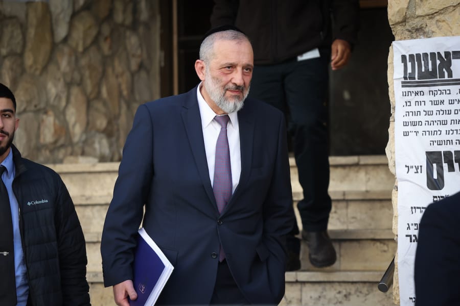 Knesset Member Aryeh Deri seen outside his home in Jerusalem, Jan. 22, 2023. (Photo: Yonatan Sindel/Flash90)