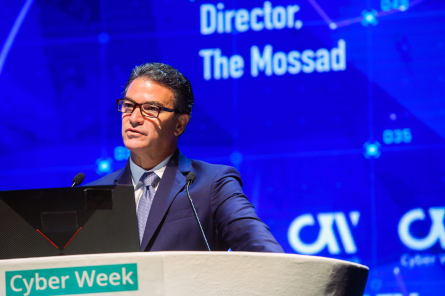 Then-Head of the Mossad Yossi Cohen speaks at a Cyber conference at Tel Aviv University, June 24, 2019. (Photo: Flash90)
