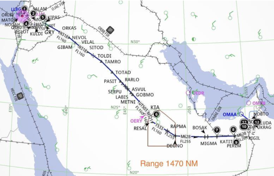 Flight path of El Al 971. (image credit: Israel Pilots Association)