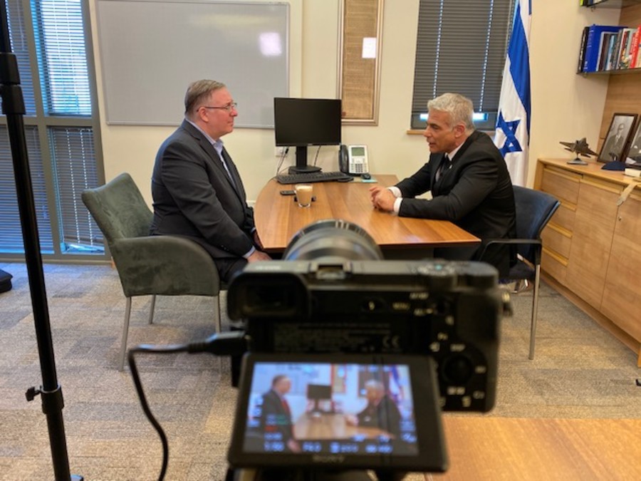Editor-in-chief Joel C. Rosenberg interviews Israeli leader of the opposition Yair Lapid in his Knesset office. (Photo credit: All Israel News)