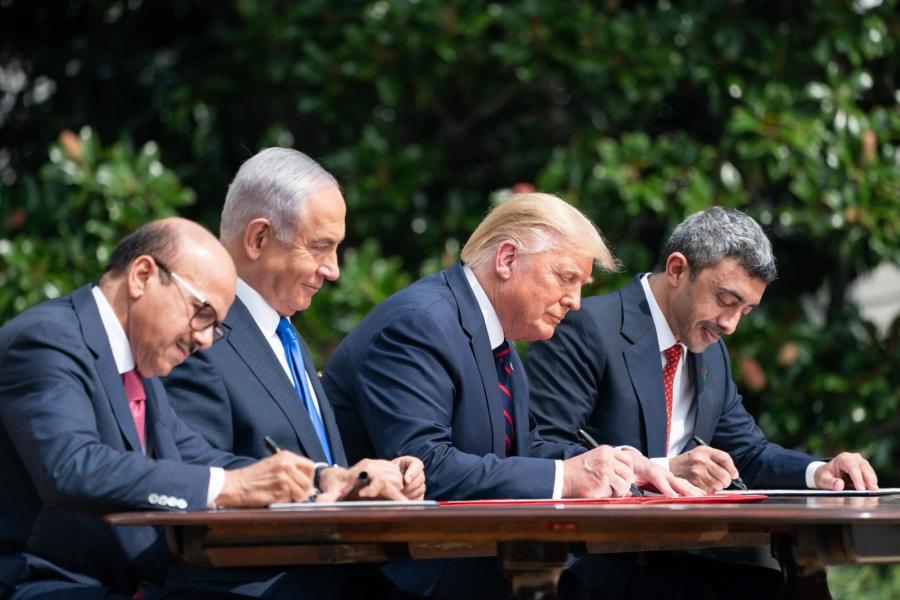 U.S. President Donald Trump's foreign policy strategy could be responsible for bringing these leaders together. Bahrain Foreign Minister Abdullatif al-Zayani, Israeli Prime Minister Benjamin Netanyahu, Trump and UAE Foreign Minister Abdullah bin Zayed al-Nahyan. (Photo: White House)
