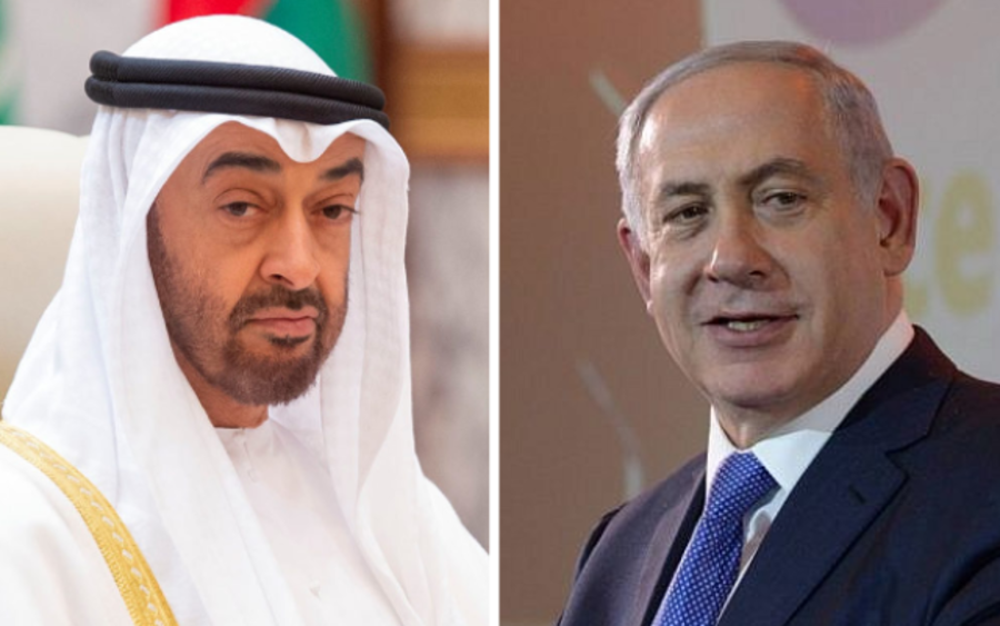 Abu Dhabi Crown Prince Sheikh Mohammed bin Zayed Al Nahyan and Israeli Prime Minister Benjamin Netanyahu (Photos: Bandar Algaloud/Courtesy of Saudi Royal Court/Handout via REUTERS and Amos Ben Gershom/GPO)
