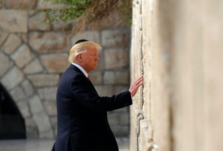 Then- U.S. President Donald Trump praying at the Western Wall in Jerusalem, April 13, 2018 (Photo: Shutterstock)