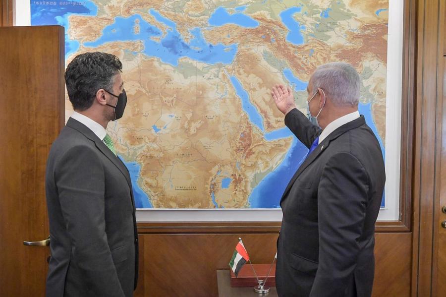 Prime Minister Benjamin Netanyahu welcomes the first United Arab Emirates Ambassador to Israel, Mohammed Al Khaja, to his office March 2, 2021. (Photo: Prime Minister Office)